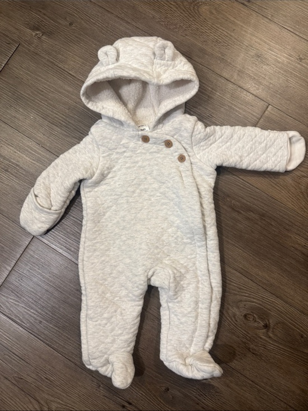 Carter's Gray Quilted Baby One-Piece Footed Bunting w Hood. 3 months. Like New!